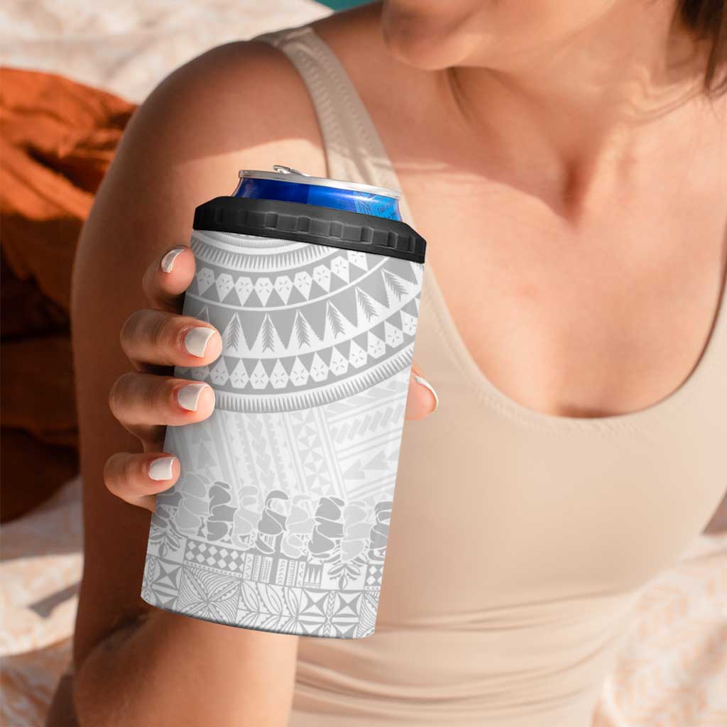Niue White Sunday 4 in 1 Can Cooler Tumbler Tapu Fanau Ia Puakenikeni Hiapo Pattern - Polynesian Pride