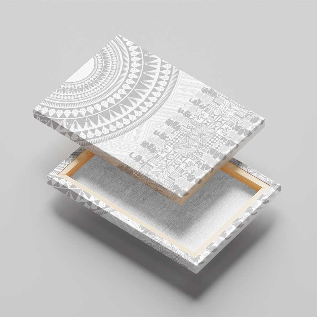 Niue White Sunday Canvas Wall Art Tapu Fanau Ia Puakenikeni Hiapo Pattern - Polynesian Pride