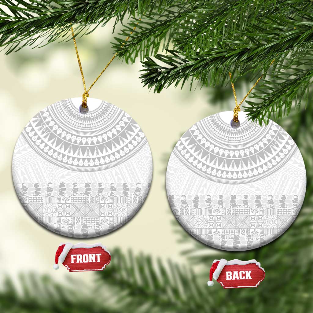 Niue White Sunday Ceramic Ornament Tapu Fanau Ia Puakenikeni Hiapo Pattern LT14 Circle White - Polynesian Pride