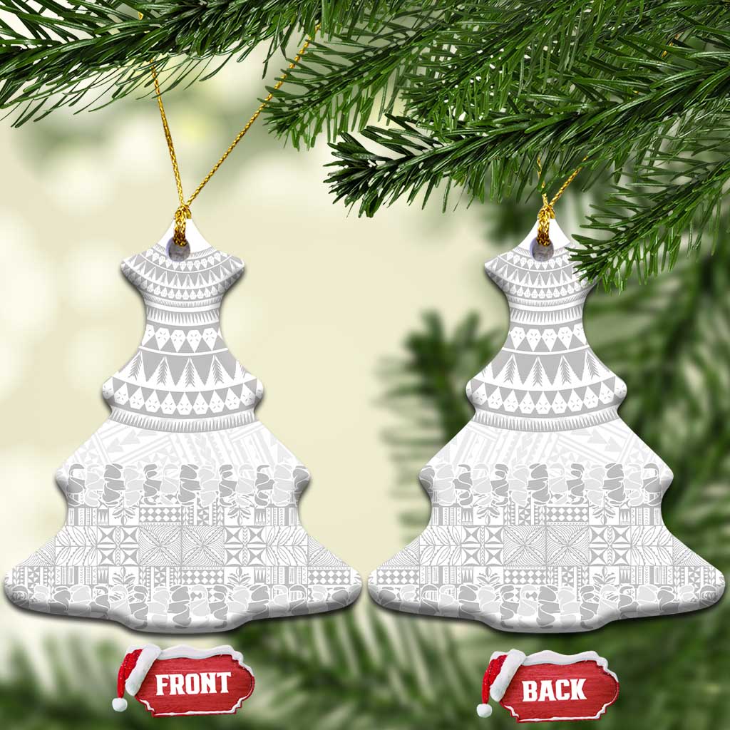 Niue White Sunday Ceramic Ornament Tapu Fanau Ia Puakenikeni Hiapo Pattern LT14 Christmas Tree White - Polynesian Pride