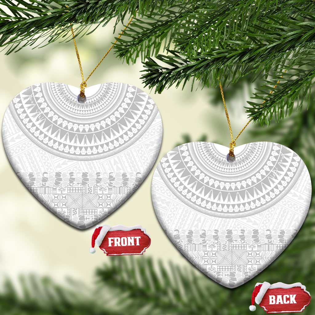 Niue White Sunday Ceramic Ornament Tapu Fanau Ia Puakenikeni Hiapo Pattern LT14 Heart White - Polynesian Pride