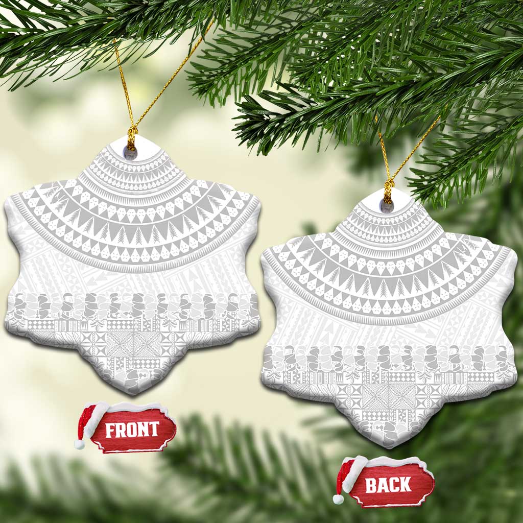 Niue White Sunday Ceramic Ornament Tapu Fanau Ia Puakenikeni Hiapo Pattern LT14 Snow Flake White - Polynesian Pride