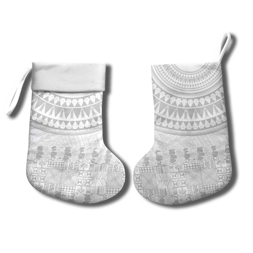 Niue White Sunday Christmas Stocking Tapu Fanau Ia Puakenikeni Hiapo Pattern - Polynesian Pride