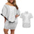 Niue White Sunday Couples Matching Off Shoulder Short Dress and Hawaiian Shirt Tapu Fanau Ia Puakenikeni Hiapo Pattern - Polynesian Pride