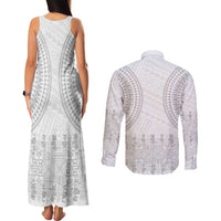 Niue White Sunday Couples Matching Tank Maxi Dress and Long Sleeve Button Shirt Tapu Fanau Ia Puakenikeni Hiapo Pattern - Polynesian Pride