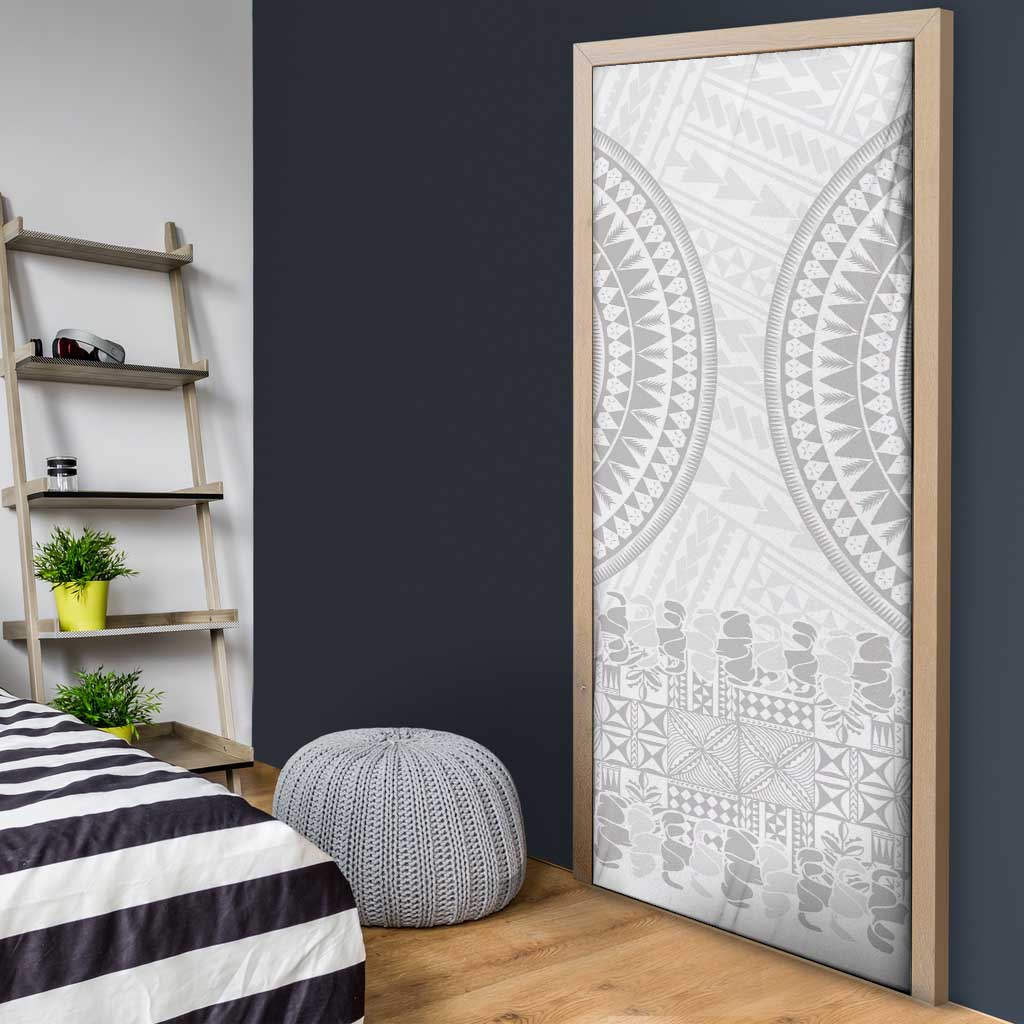 Niue White Sunday Door Cover Tapu Fanau Ia Puakenikeni Hiapo Pattern - Polynesian Pride