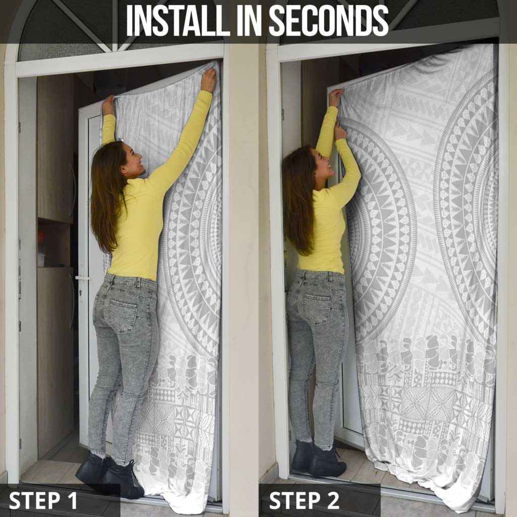 Niue White Sunday Door Cover Tapu Fanau Ia Puakenikeni Hiapo Pattern - Polynesian Pride