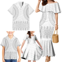 Niue White Sunday Family Matching Mermaid Dress and Hawaiian Shirt Tapu Fanau Ia Puakenikeni Hiapo Pattern - Polynesian Pride