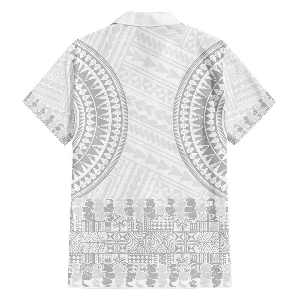 Niue White Sunday Family Matching Off Shoulder Maxi Dress and Hawaiian Shirt Tapu Fanau Ia Puakenikeni Hiapo Pattern - Polynesian Pride
