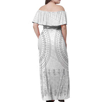 Niue White Sunday Family Matching Off Shoulder Maxi Dress and Hawaiian Shirt Tapu Fanau Ia Puakenikeni Hiapo Pattern - Polynesian Pride