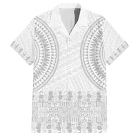 Niue White Sunday Family Matching Off Shoulder Short Dress and Hawaiian Shirt Tapu Fanau Ia Puakenikeni Hiapo Pattern - Polynesian Pride