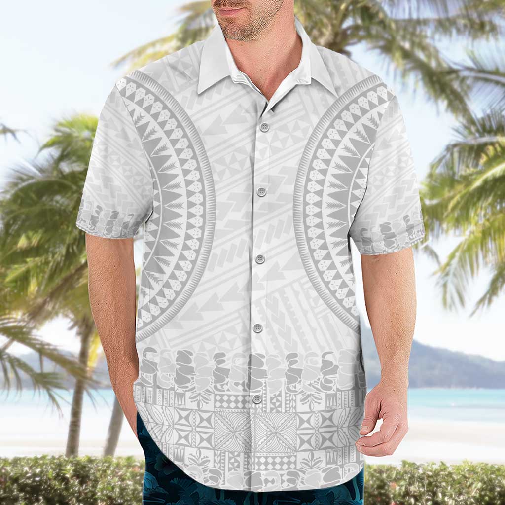 Niue White Sunday Hawaiian Shirt Tapu Fanau Ia Puakenikeni Hiapo Pattern - Polynesian Pride