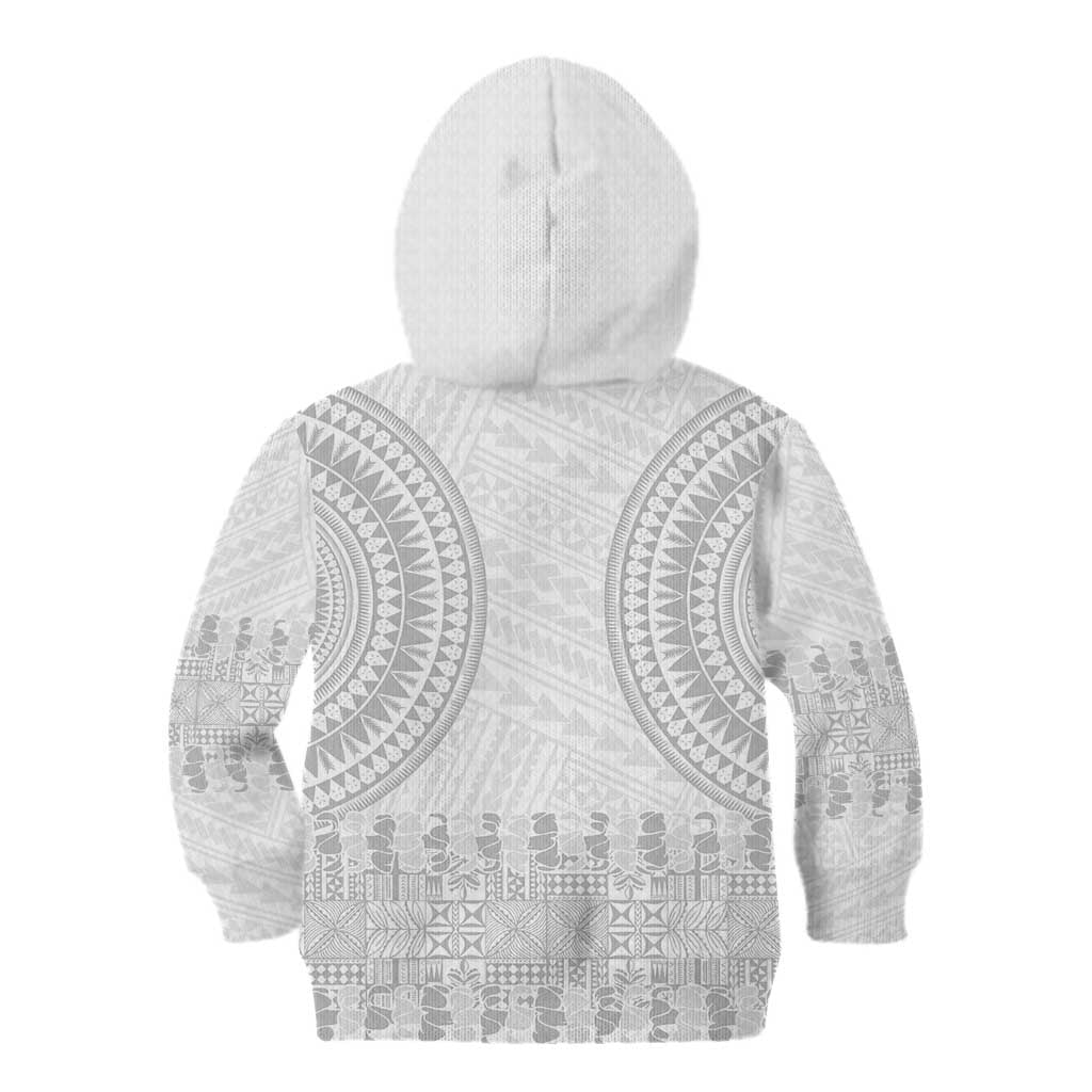 Niue White Sunday Kid Hoodie Tapu Fanau Ia Puakenikeni Hiapo Pattern - Polynesian Pride