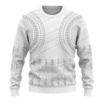 Niue White Sunday Ugly Christmas Sweater Tapu Fanau Ia Puakenikeni Hiapo Pattern - Polynesian Pride