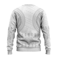 Niue White Sunday Ugly Christmas Sweater Tapu Fanau Ia Puakenikeni Hiapo Pattern - Polynesian Pride