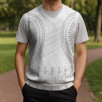 Niue White Sunday Christmas Knitted V-Neck Vest Tapu Fanau Ia Puakenikeni Hiapo Pattern - Polynesian Pride
