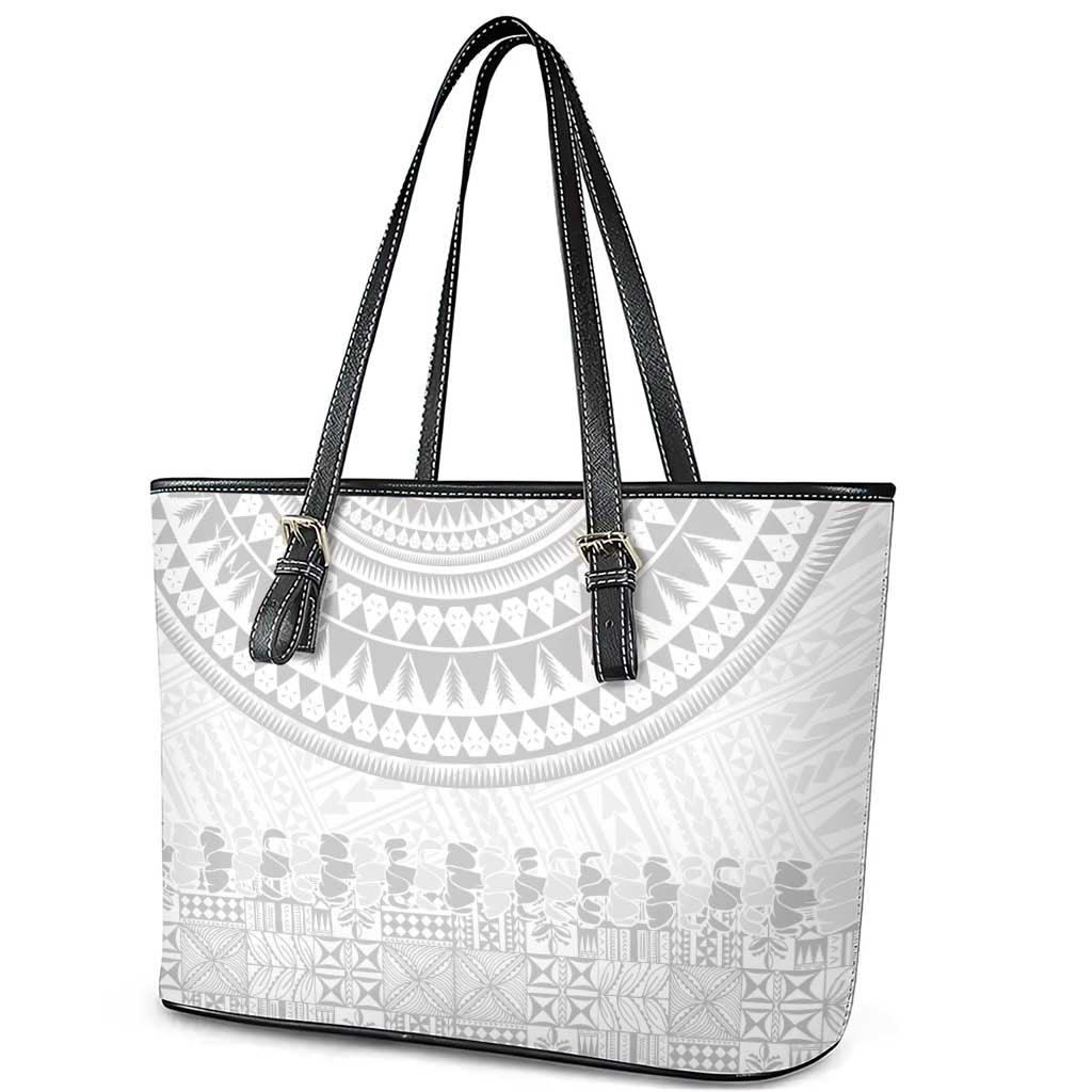 Niue White Sunday Leather Tote Bag Tapu Fanau Ia Puakenikeni Hiapo Pattern - Polynesian Pride