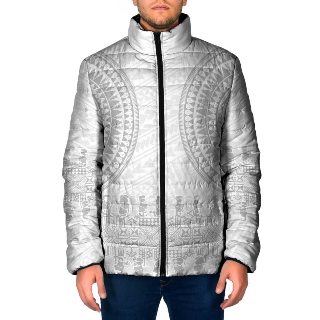 Niue White Sunday Padded Jacket Tapu Fanau Ia Puakenikeni Hiapo Pattern - Polynesian Pride