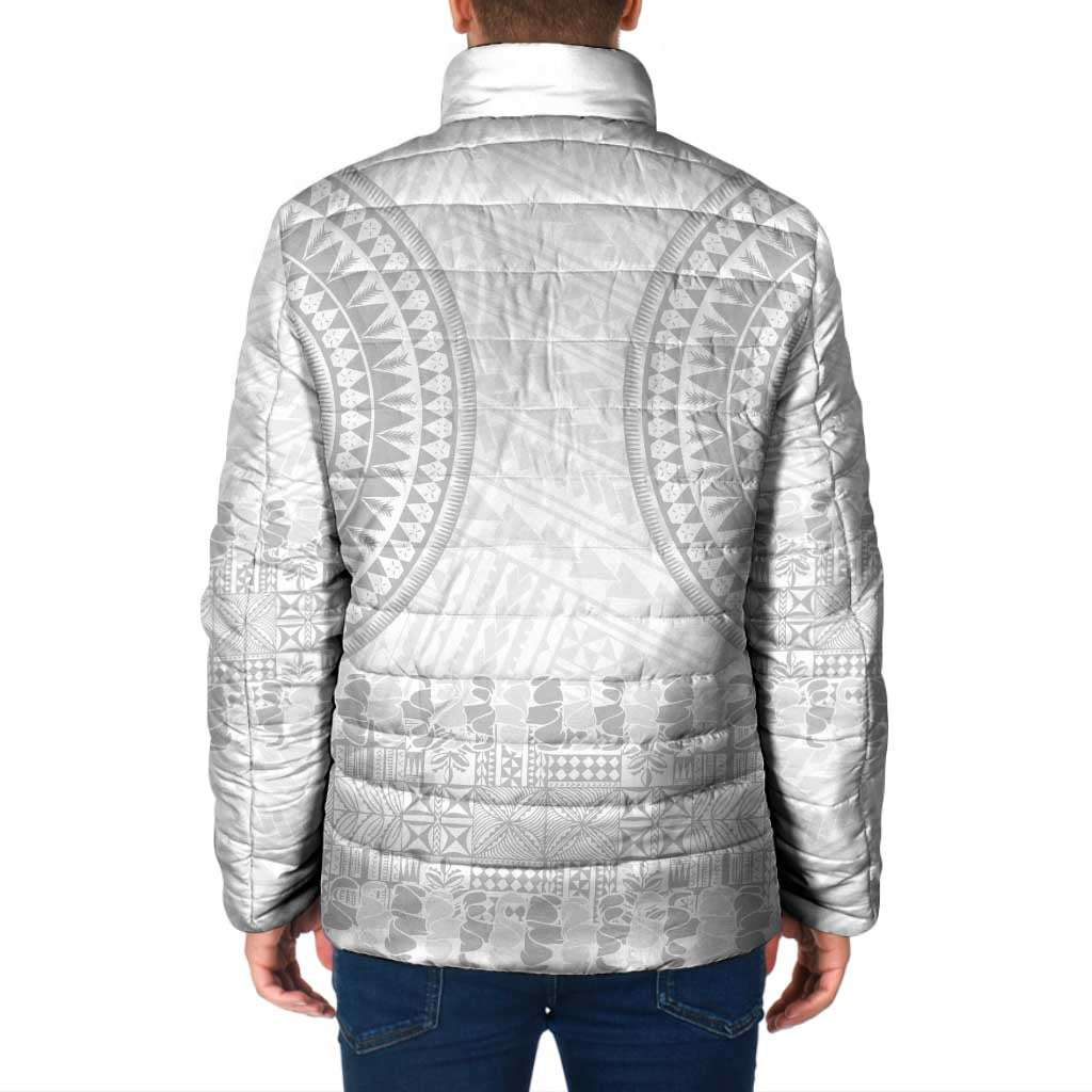 Niue White Sunday Padded Jacket Tapu Fanau Ia Puakenikeni Hiapo Pattern - Polynesian Pride