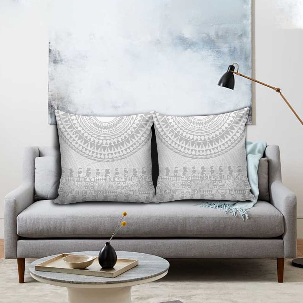 Niue White Sunday Pillow Cover Tapu Fanau Ia Puakenikeni Hiapo Pattern - Polynesian Pride