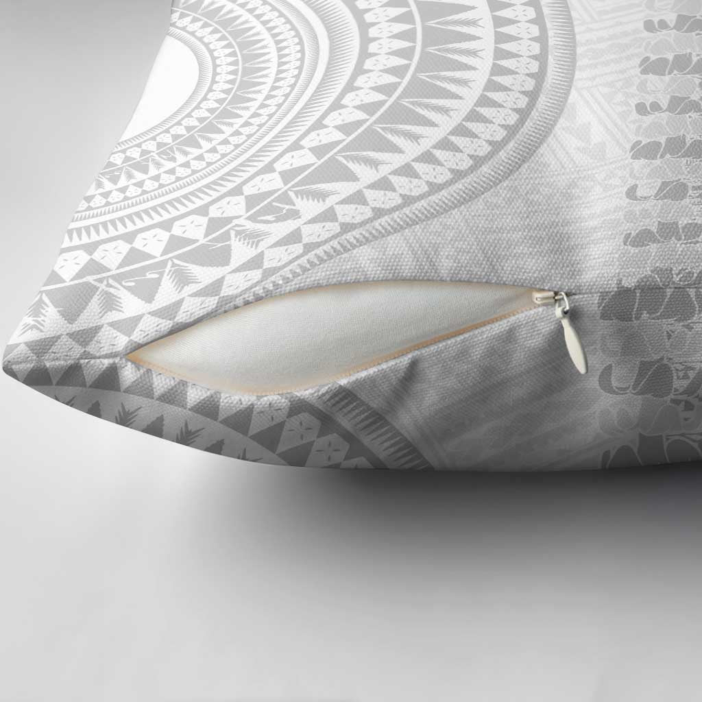 Niue White Sunday Pillow Cover Tapu Fanau Ia Puakenikeni Hiapo Pattern - Polynesian Pride