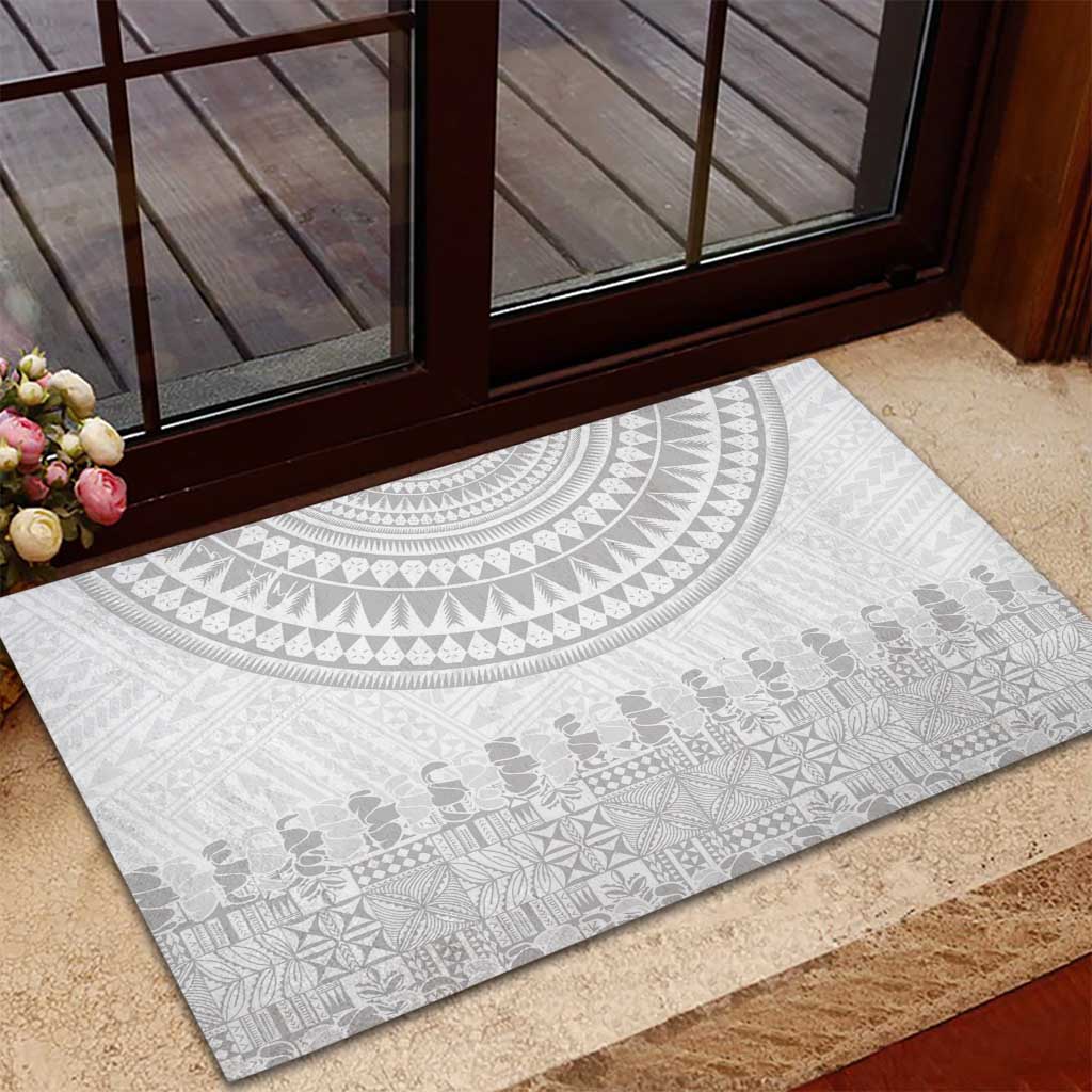 Niue White Sunday Rubber Doormat Tapu Fanau Ia Puakenikeni Hiapo Pattern - Polynesian Pride