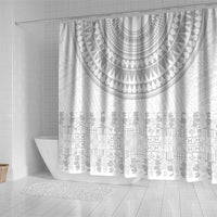 Niue White Sunday Shower Curtain Tapu Fanau Ia Puakenikeni Hiapo Pattern - Polynesian Pride