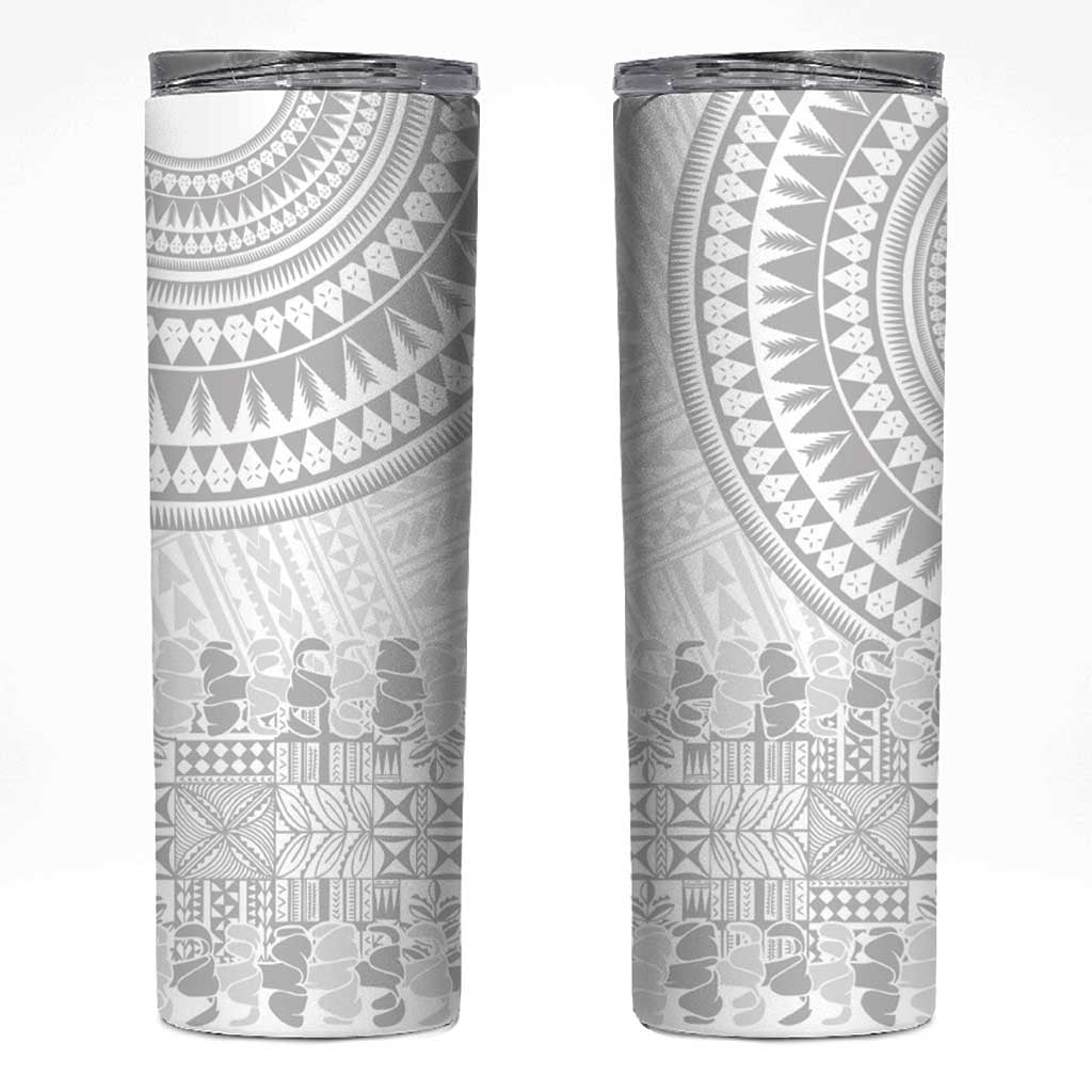 Niue White Sunday Skinny Tumbler Tapu Fanau Ia Puakenikeni Hiapo Pattern - Polynesian Pride