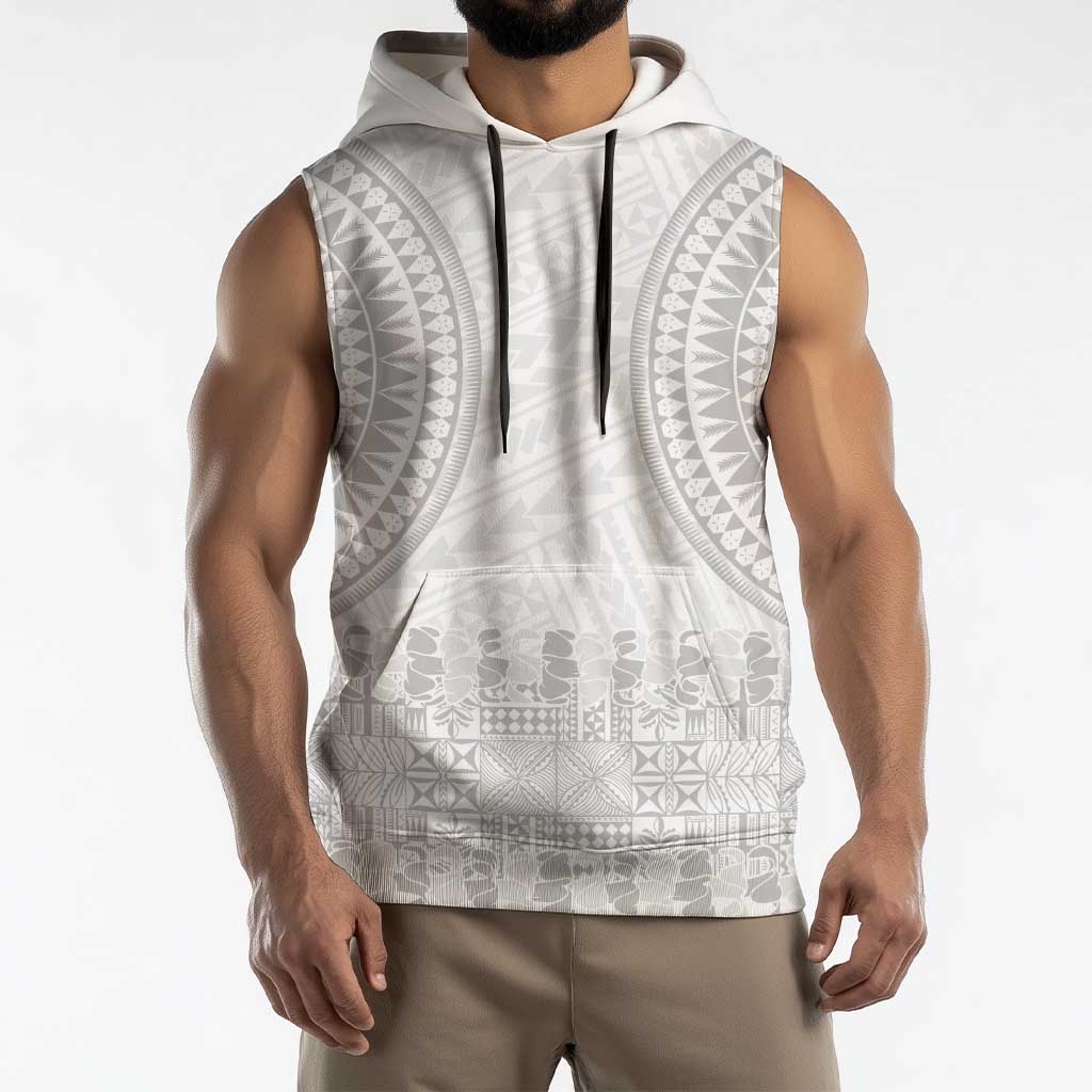 Niue White Sunday Sleeveless Hoodie Tapu Fanau Ia Puakenikeni Hiapo Pattern - Polynesian Pride
