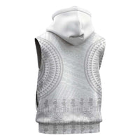 Niue White Sunday Sleeveless Zip Hoodie Tapu Fanau Ia Puakenikeni Hiapo Pattern - Polynesian Pride