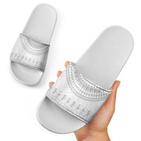 Niue White Sunday Slide Sandals Tapu Fanau Ia Puakenikeni Hiapo Pattern - Polynesian Pride