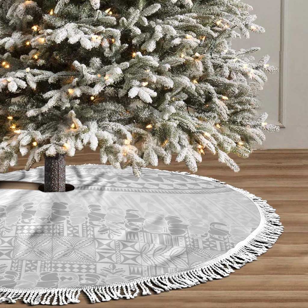 Niue White Sunday Tree Skirt Tapu Fanau Ia Puakenikeni Hiapo Pattern LT14 - Polynesian Pride