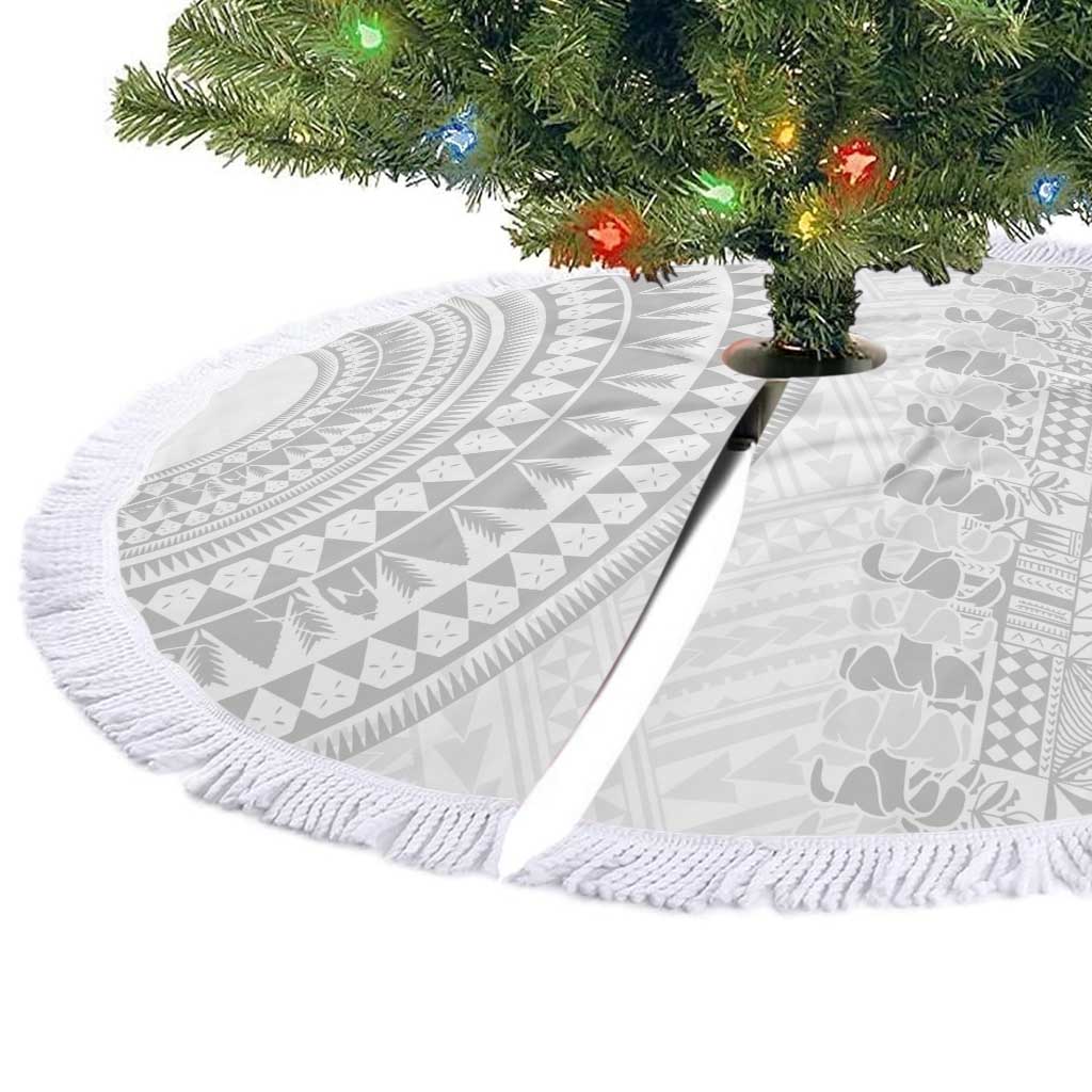 Niue White Sunday Tree Skirt Tapu Fanau Ia Puakenikeni Hiapo Pattern LT14 - Polynesian Pride