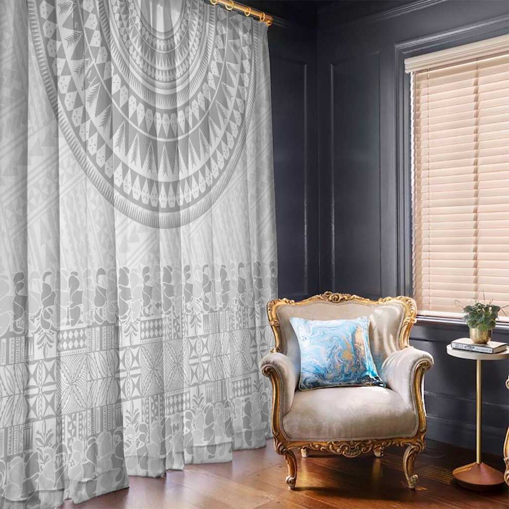 Niue White Sunday Window Curtain Tapu Fanau Ia Puakenikeni Hiapo Pattern - Polynesian Pride