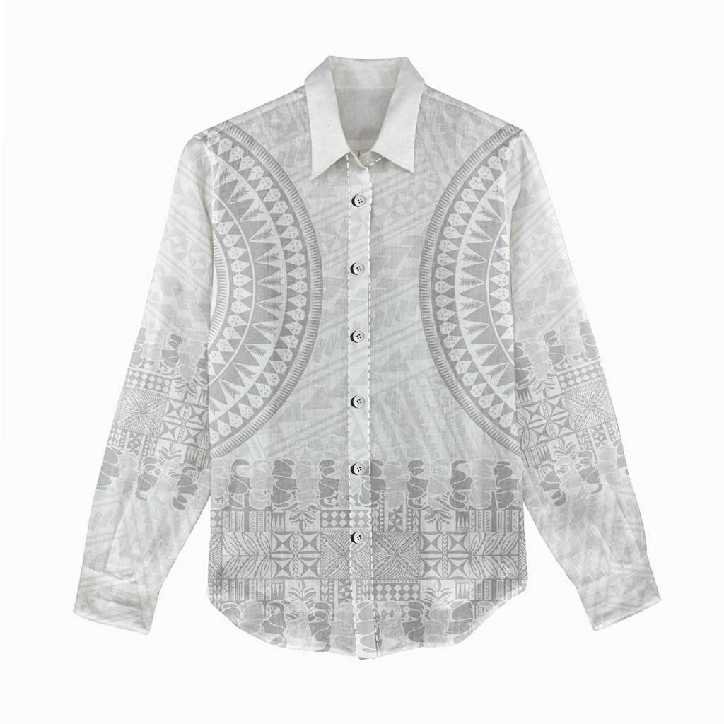 Niue White Sunday Women Casual Shirt Tapu Fanau Ia Puakenikeni Hiapo Pattern - Polynesian Pride