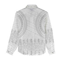 Niue White Sunday Women Casual Shirt Tapu Fanau Ia Puakenikeni Hiapo Pattern - Polynesian Pride