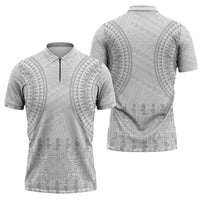 Niue White Sunday Zipper Polo Shirt Tapu Fanau Ia Puakenikeni Hiapo Pattern - Polynesian Pride
