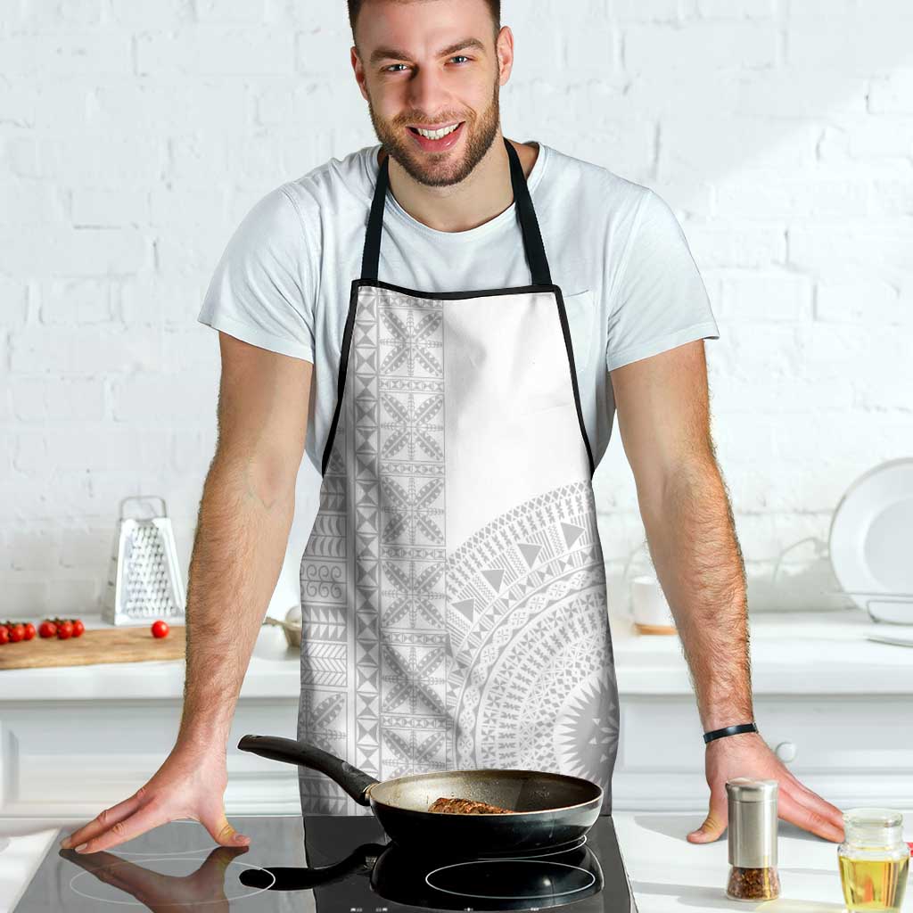 Niue White Sunday Apron Half Hiapo Pattern Vibes - Polynesian Pride