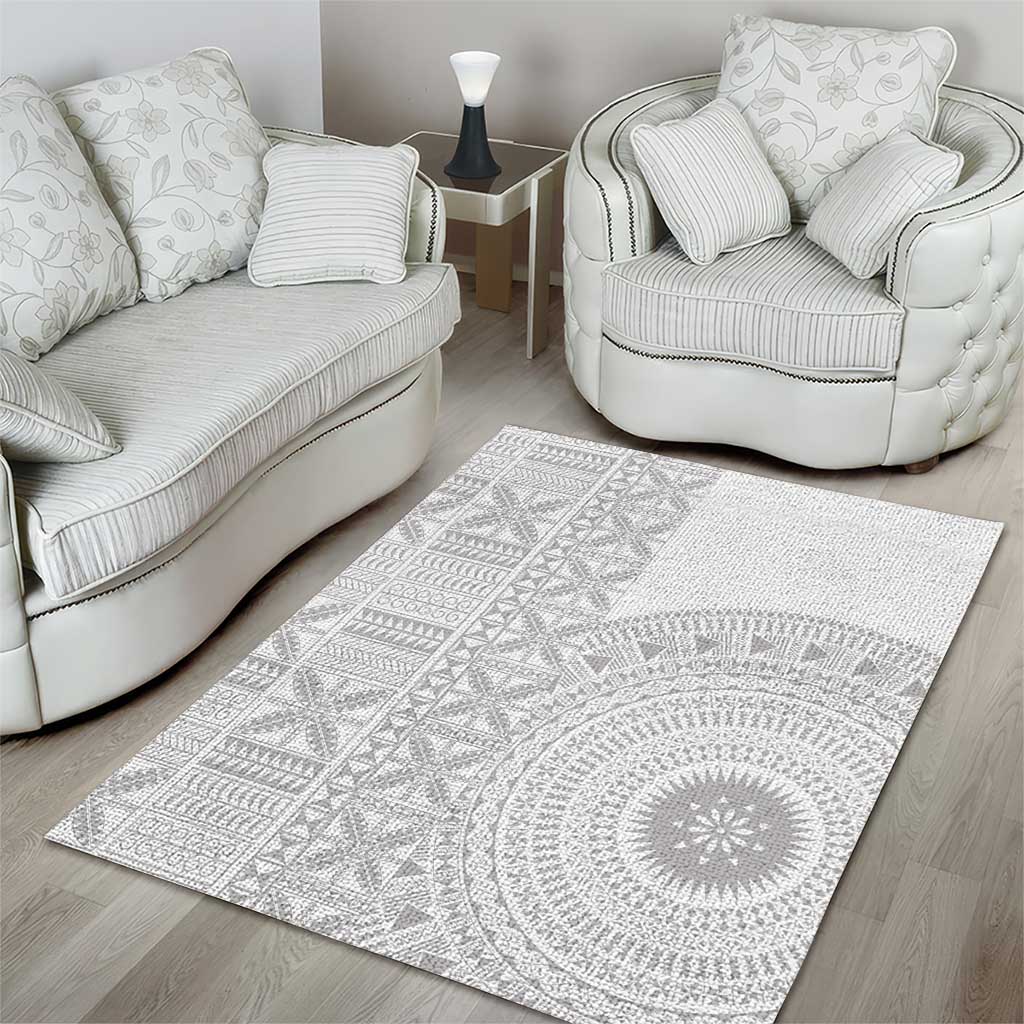 Niue White Sunday Area Rug Half Hiapo Pattern Vibes - Polynesian Pride