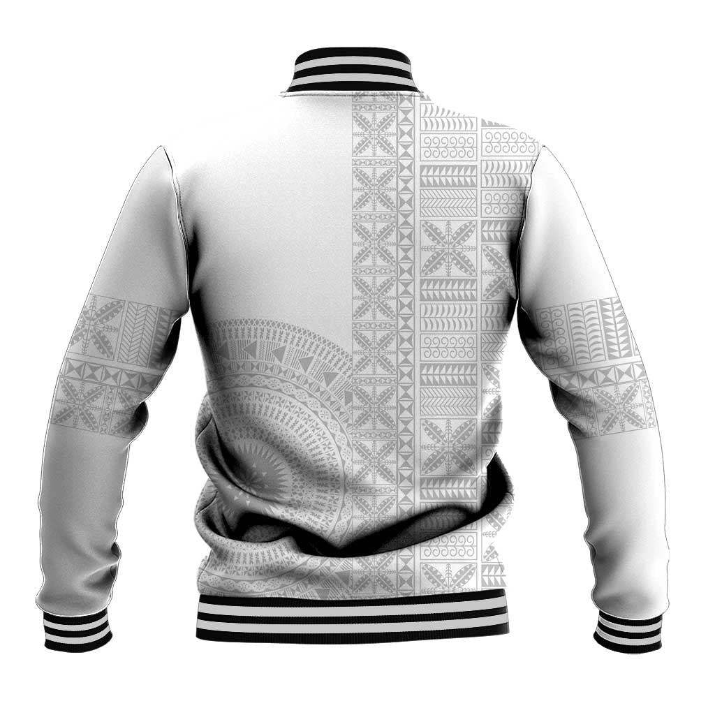 Niue White Sunday Baseball Jacket Half Hiapo Pattern Vibes - Polynesian Pride