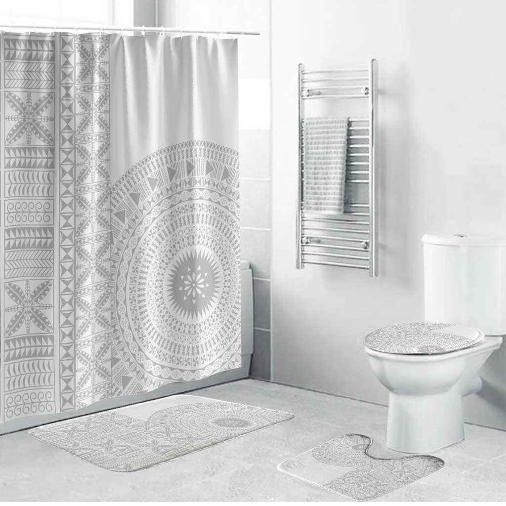 Niue White Sunday Bathroom Set Half Hiapo Pattern Vibes - Polynesian Pride