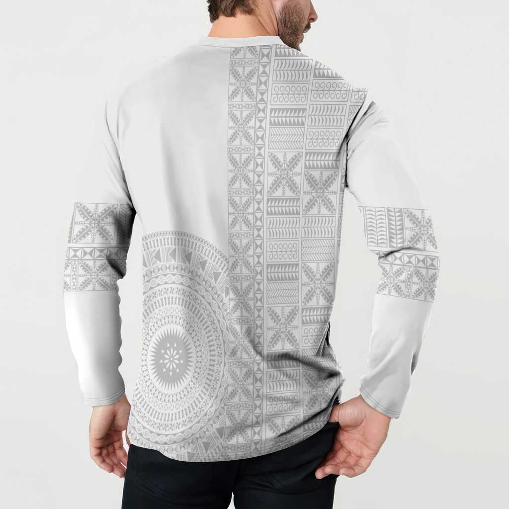 Niue White Sunday Button Sweatshirt Half Hiapo Pattern Vibes - Polynesian Pride