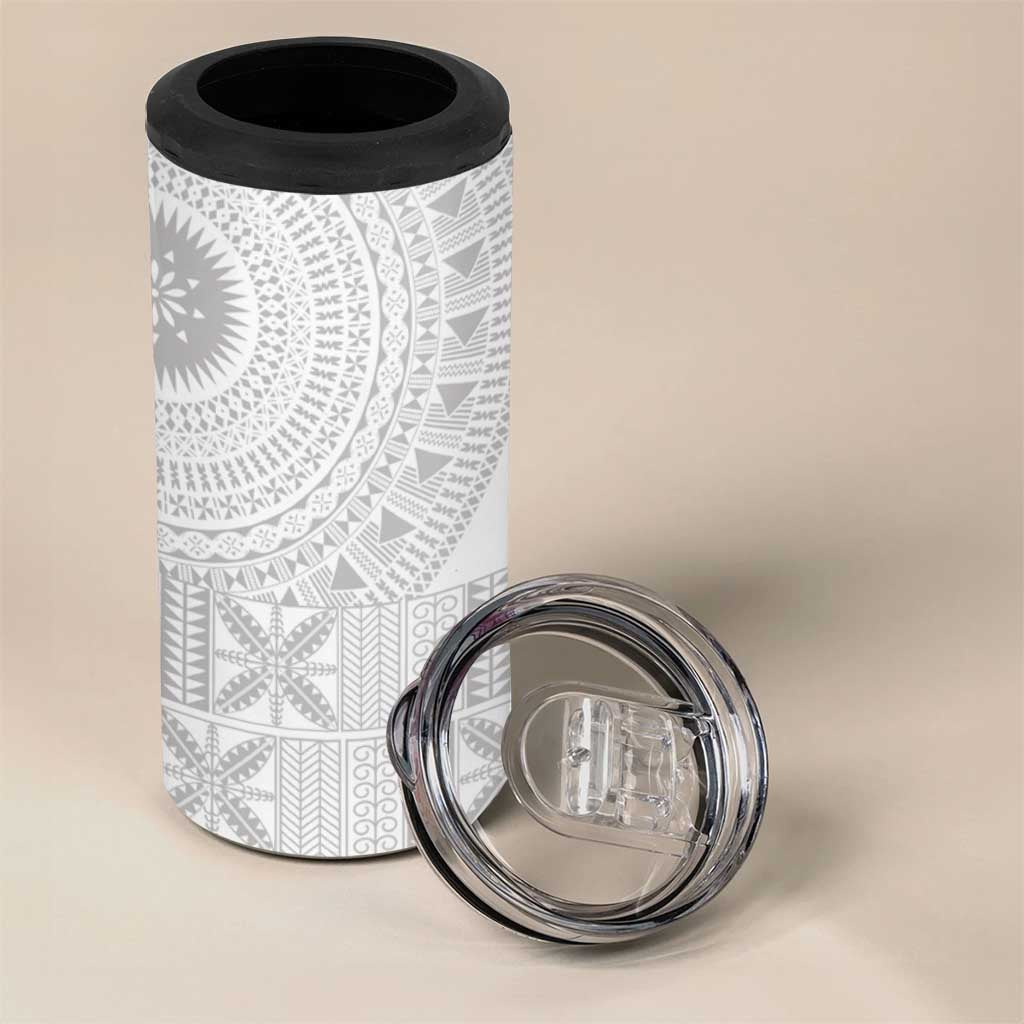 Niue White Sunday 4 in 1 Can Cooler Tumbler Half Hiapo Pattern Vibes - Polynesian Pride