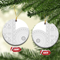 Niue White Sunday Ceramic Ornament Half Hiapo Pattern Vibes LT14 Circle White - Polynesian Pride