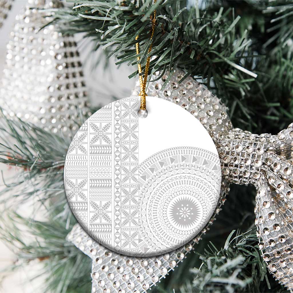 Niue White Sunday Ceramic Ornament Half Hiapo Pattern Vibes LT14 - Polynesian Pride