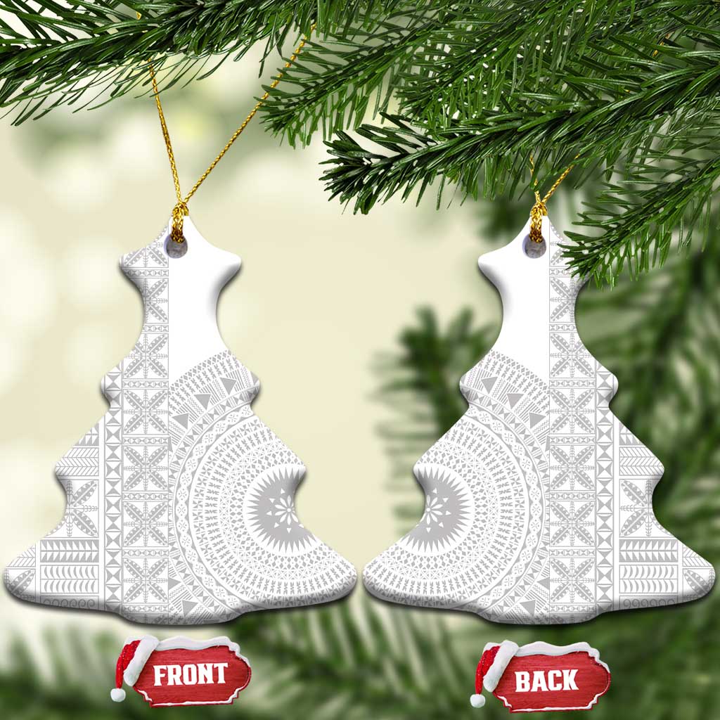 Niue White Sunday Ceramic Ornament Half Hiapo Pattern Vibes LT14 Christmas Tree White - Polynesian Pride