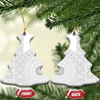 Niue White Sunday Ceramic Ornament Half Hiapo Pattern Vibes LT14 Christmas Tree White - Polynesian Pride