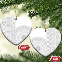Niue White Sunday Ceramic Ornament Half Hiapo Pattern Vibes LT14 Heart White - Polynesian Pride