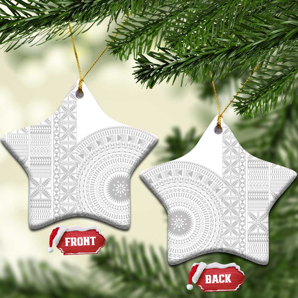 Niue White Sunday Ceramic Ornament Half Hiapo Pattern Vibes LT14 Star White - Polynesian Pride