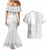 Niue White Sunday Couples Matching Mermaid Dress and Hawaiian Shirt Half Hiapo Pattern Vibes - Polynesian Pride